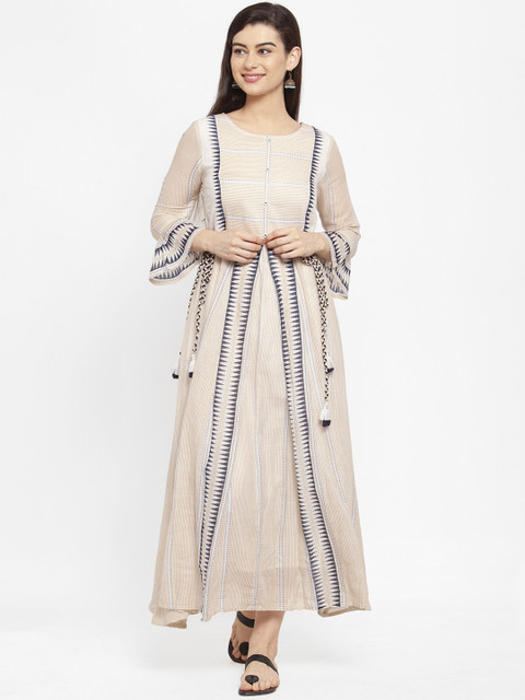 

ANAISA Women Beige Printed Fit and Flare Dress
