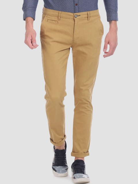 

RUF & TUF Men Brown Slim Fit Solid Regular Trousers