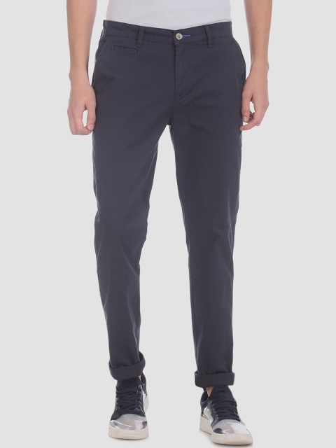 

RUF & TUF Men Navy Blue Slim Fit Solid Regular Trousers