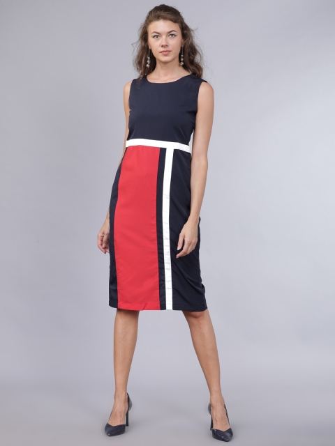 

Mumbai Slang Chic Women Navy Blue & Red Colourblocked Sheath Dress