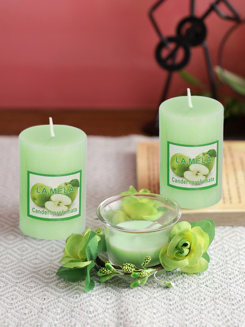 

Aapno Rajasthan Set Of 3 Green Solid Scented Candles Gift Set