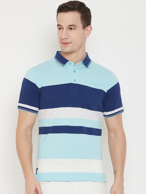 

Okane Men Blue Striped Polo Collar T-shirt