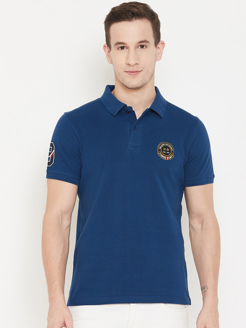

Okane Men Blue Solid Polo Collar T-shirt
