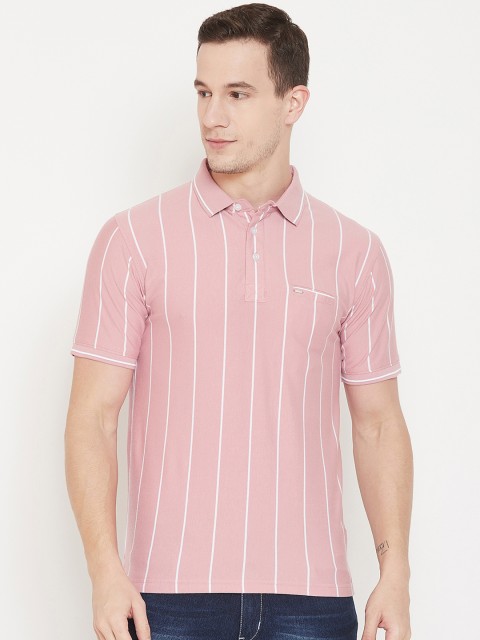 

Okane Men Pink Striped Polo Collar T-shirt