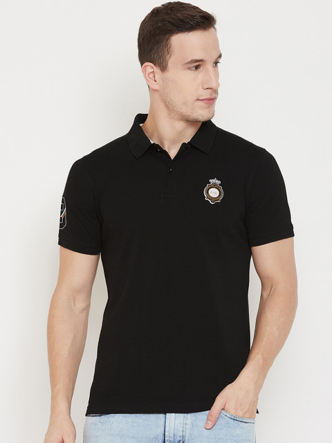 

Okane Men Black Solid Polo Collar T-shirt