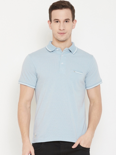 

Okane Men Blue Solid Polo Collar T-shirt