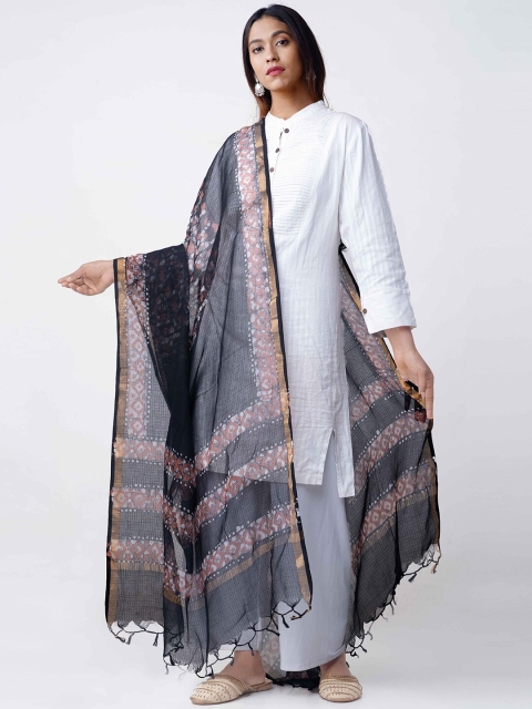 

Unnati Silks Black & Brown Printed Handcrafted Batik Kota Sustainable Dupatta