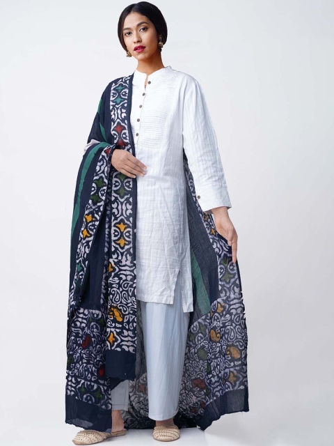 

Unnati Silks Navy Blue & Off-White Batik Printed Mulmul Pure Cotton Dupatta