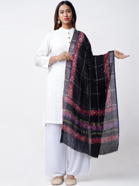 

Unnati Silks Black & Red Printed Sustainable Dupatta