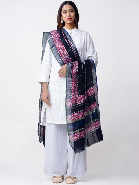 

Unnati Silks Navy Blue & Pink Printed Linen Batik Sustainable Dupatta