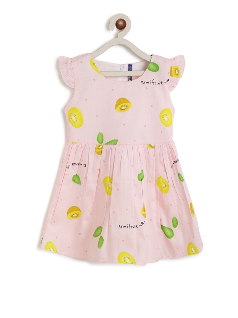 

YK Girls Pink Printed Fit and Flare Dress