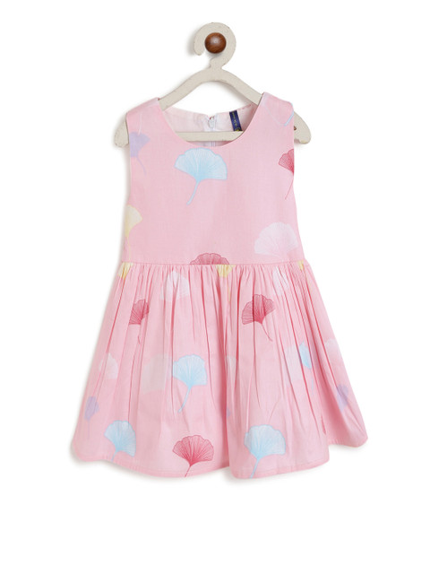 

YK Girls Pink Printed Fit and Flare Dress