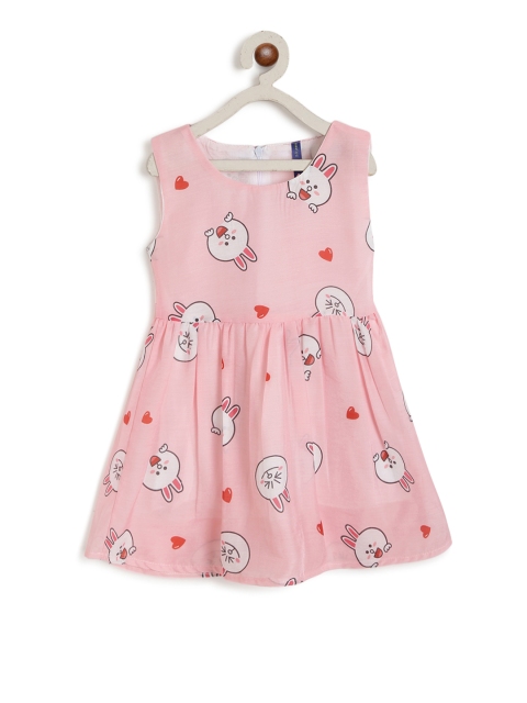 

YK Girls Pink Printed Fit and Flare Dress