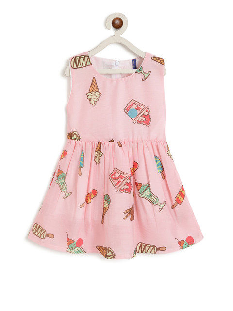 

YK Girls Pink Ice cream Printed Fit and Flare Dress
