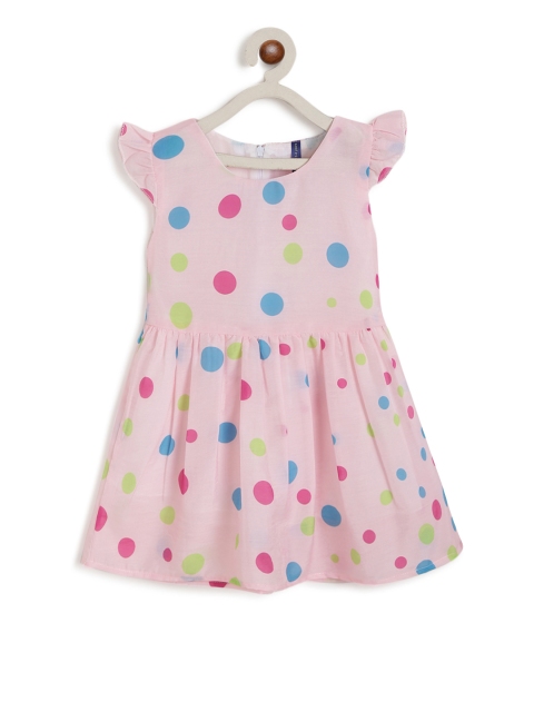 

YK Girls Pink Polka Dots Printed Fit and Flare Dress