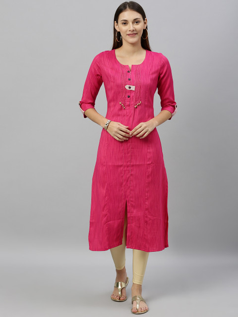 

ETIQUETTE Women Pink Solid Straight Kurta