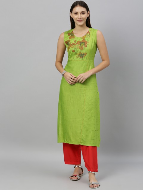 

ETIQUETTE Women Green Printed Straight Kurta
