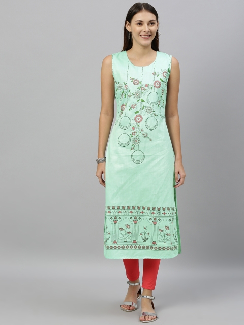 

ETIQUETTE Women Sea Green Printed Straight Kurta