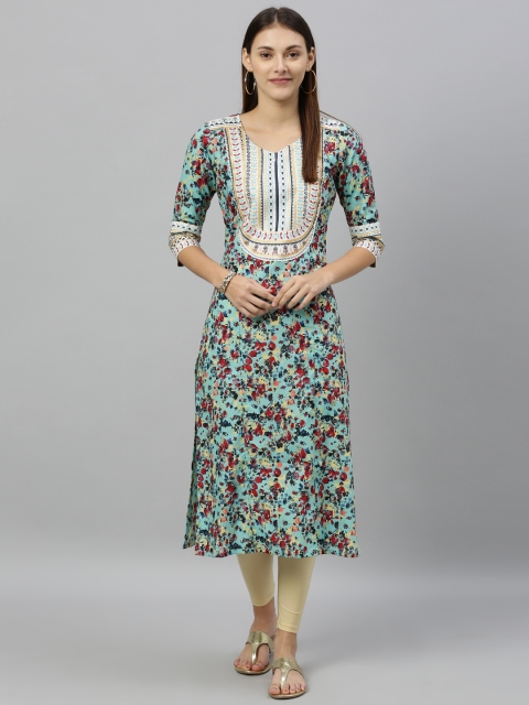 

ETIQUETTE Women Blue & Red Printed Straight Kurta