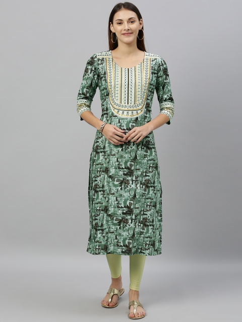 

ETIQUETTE Women Green & Black Yoke Design Straight Kurta