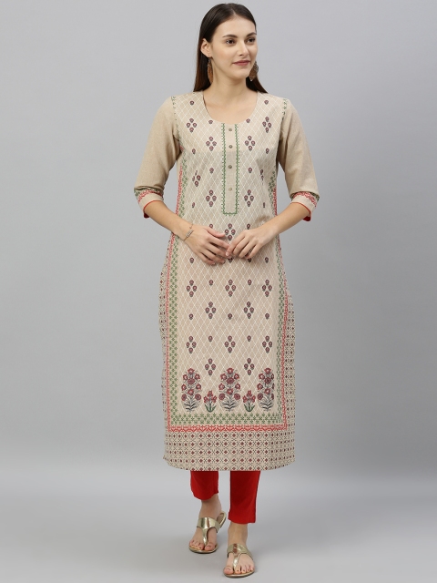 

ETIQUETTE Women Brown Printed Straight Kurta