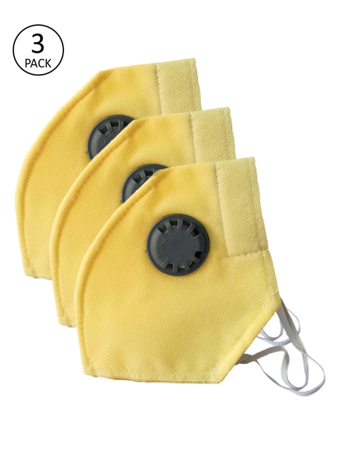 

JAINISH Unisex 3 Pcs Reusable 2-Ply Outdoor Protective Masks with Valve, Yellow