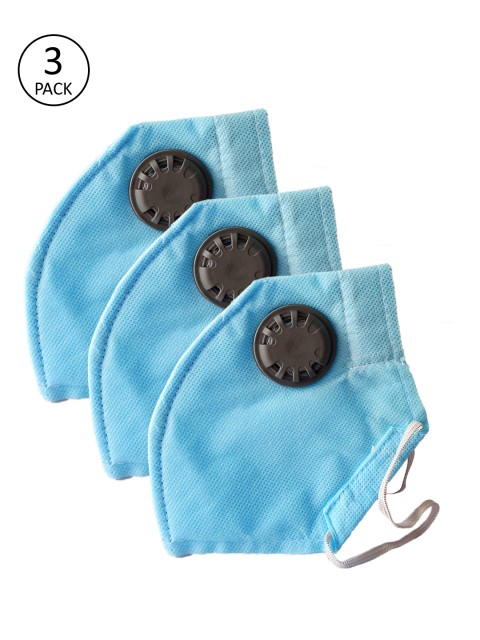 

JAINISH Unisex 3 Pcs Reusable 2-Ply Outdoor Protective Masks with Valve, Blue
