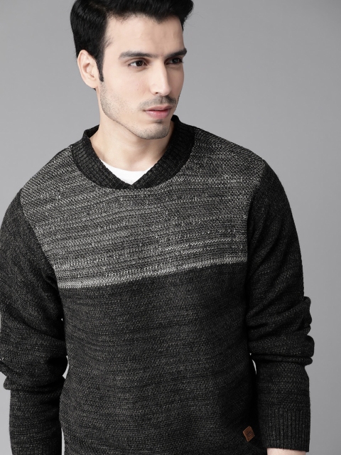 

Roadster Men Charcoal Grey Colourblocked Acrylic Sweater
