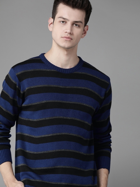 

Roadster Men Blue & Black Striped Acrylic Pullover