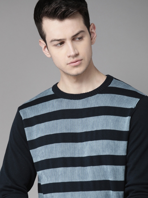 

Roadster Men Blue Striped Pullover
