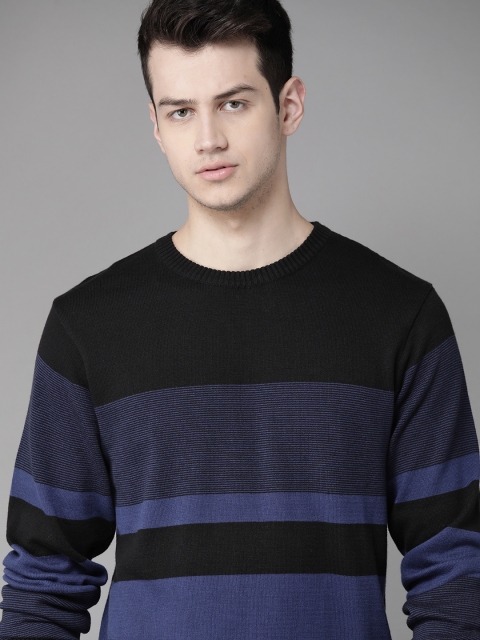 

Roadster Men Blue & Black Striped Pullover