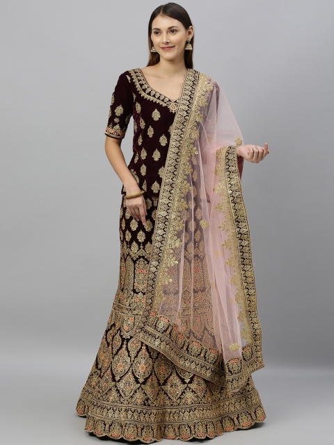 

SHAVYA Purple & Gold-Toned Embellished Ready to Wear Lehenga & Unstitched Blouse