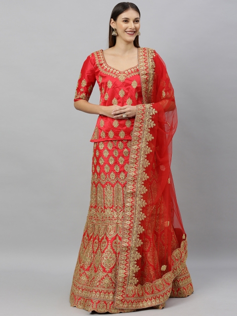 

SHAVYA Red & Golden Embroidered Ready to Wear Lehenga & Unstitched Blouse with Dupatta