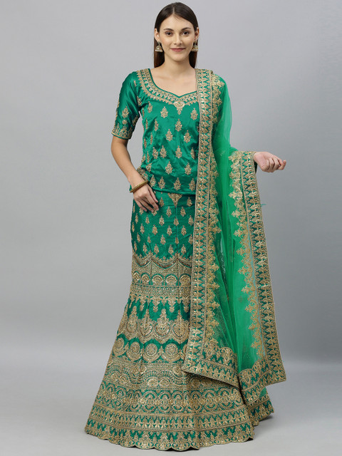 

SHAVYA Green & Golded Embellished Ready to Wear Lehenga & Unstitched Blouse with Dupatta