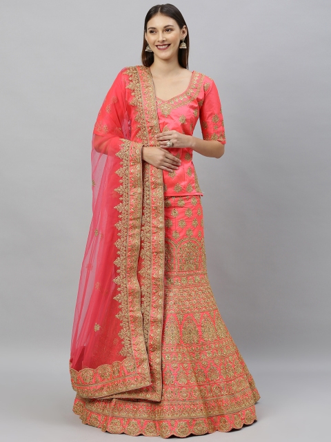 

SHAVYA Pink & Golden Embroidered Ready to Wear Lehenga & Unstitched Blouse with Dupatta