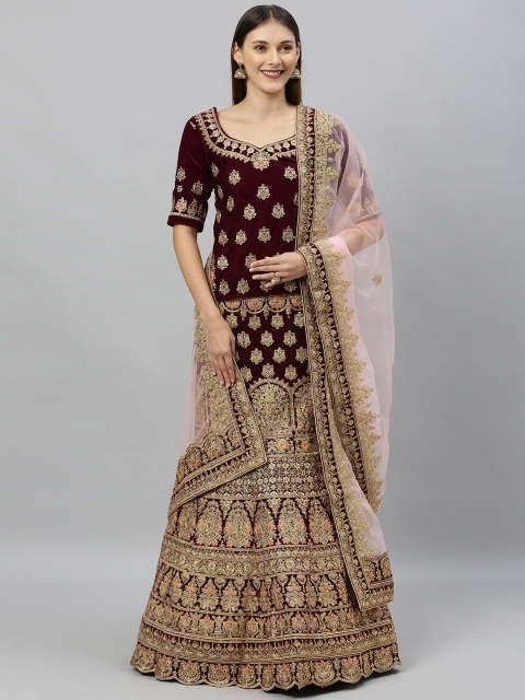 

SHAVYA Burgundy & Gold-Toned Embroidered Ready to Wear Lehenga & Unstitched Blouse with Dupatta
