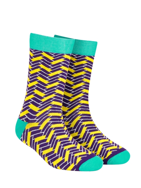 

Dynamocks Unisex Yellow & Purple Patterned Anti Bacterial Calf-Length Socks