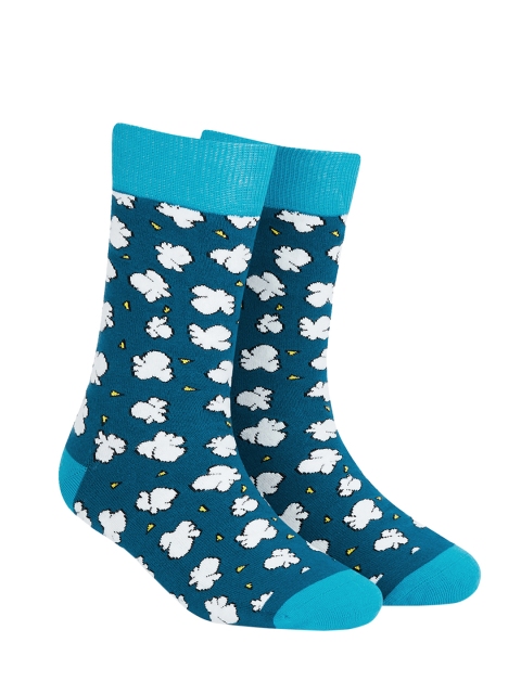 

Dynamocks Unisex Blue & White Patterned Popcorn Calf-Length Anti Bacterial Socks