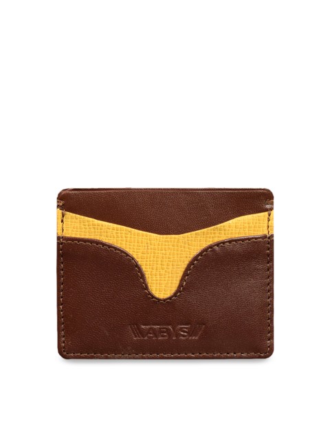 

ABYS Unisex Brown & Yellow Colorblocked Leather Card Holder