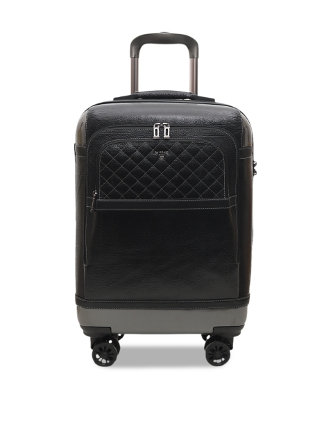 

Da Milano Unisex Black Textured Leather Medium Trolley Suitcase