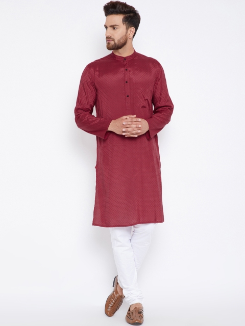 

even Men Maroon Printed Straight Kurta