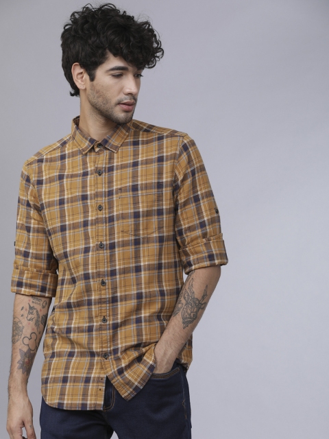 

Ecko Unltd Men Mustard & Blue Slim Fit Checked Casual Shirt