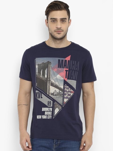 

KVL Men Navy Blue Printed Round Neck T-shirt