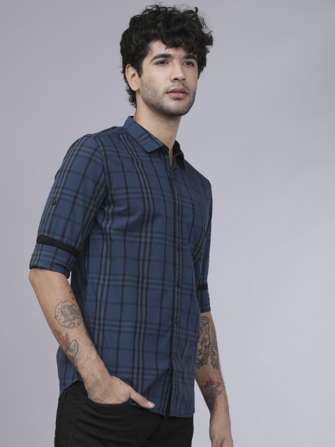 

Horsefly Men Black & Blue Slim Fit Checked Casual Shirt