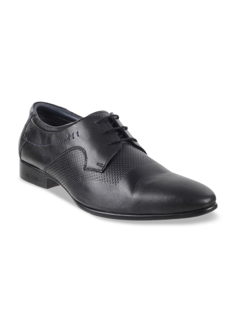 

Metro Men Black Solid Leather Formal Derbys