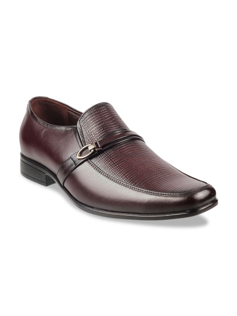 

Metro Men Maroon Textured Leather Formal Slip-Ons