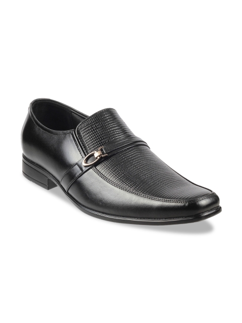 

Metro Men Black Textured Leather Formal Slip-Ons