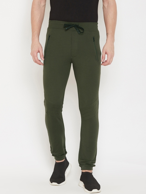 

Okane Men Olive Green Solid Slim-Fit Joggers