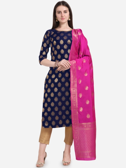 

Kvsfab Blue & Beige Silk Blend Unstitched Dress Material