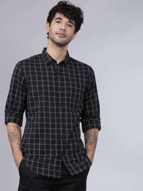 

HIGHLANDER Men Black Slim Fit Checked Casual Shirt